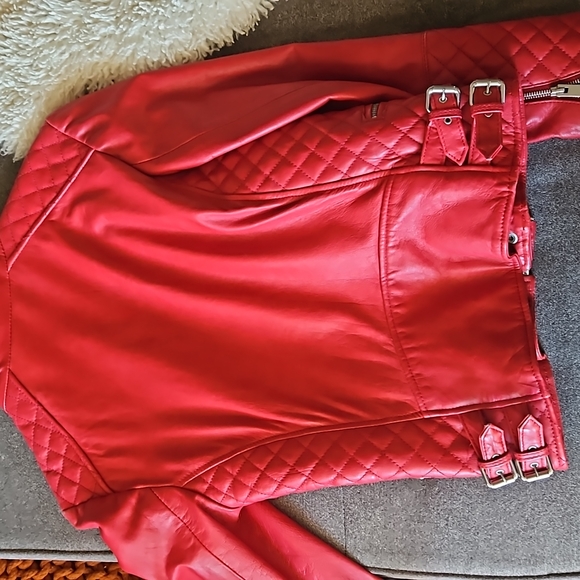 Zara red real leather moto jacket - Picture 4 of 4